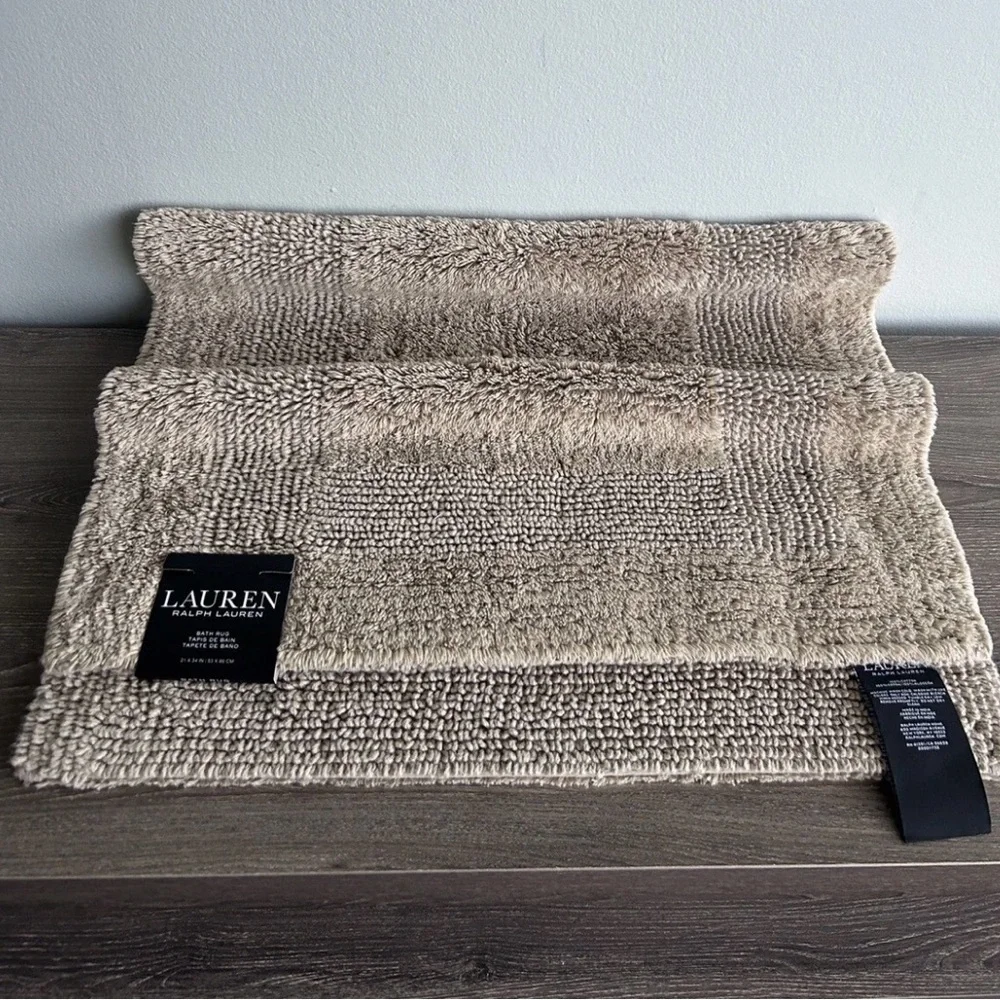 Gorgeous RALPH LAUREN Bath Rug Mat Reversible 100% COTTON Beige Tan